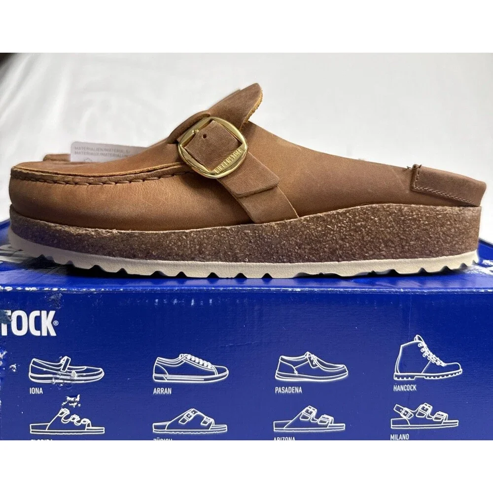 Birkenstock 38 Buckley Clog Sandals Medium Narrow Oiled Cognac Women’s 7 NIB